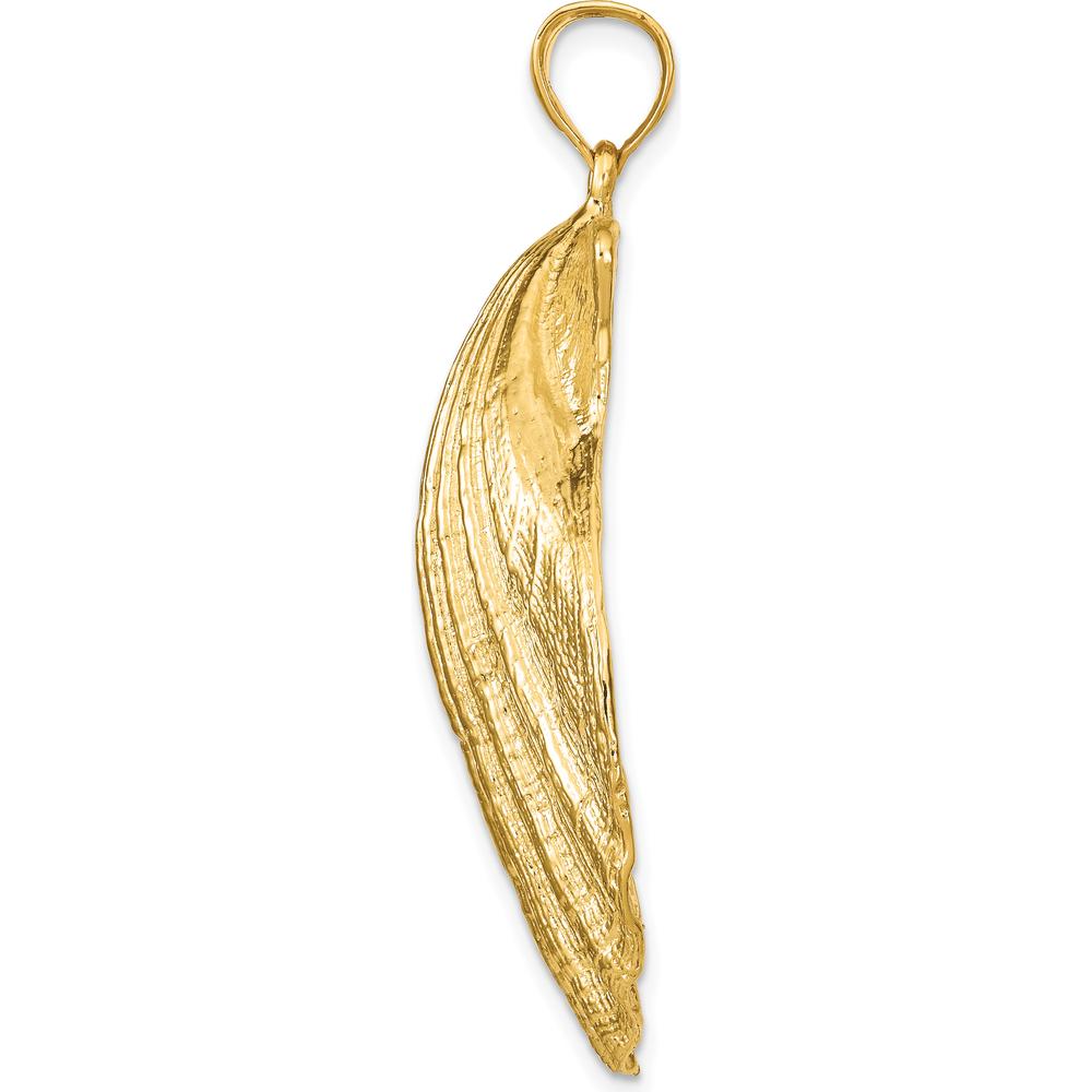 14K Yellow Gold Large Scallop Shell Textured Pendant - 48mm Coastal Motif by Oro Pregiato