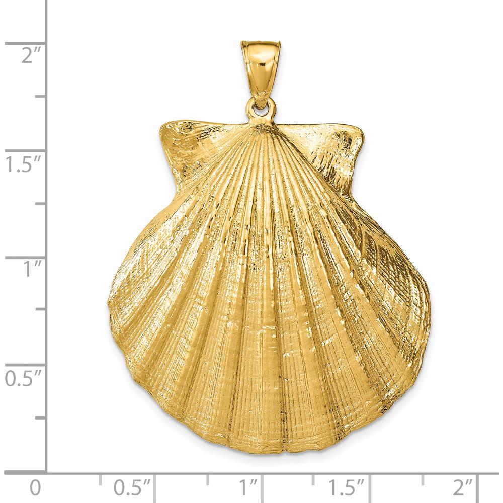 14K Yellow Gold Large Scallop Shell Textured Pendant - 48mm Coastal Motif by Oro Pregiato