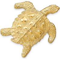 14K Yellow Gold Large Sea Turtle Omega Slide Pendant - Textured Finish by Oro Pregiato