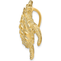 14K Yellow Gold Large Sea Turtle Omega Slide Pendant - Textured Finish by Oro Pregiato