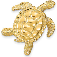 14K Yellow Gold Large Sea Turtle Pendant - Textured Omega Slide by Oro Pregiato