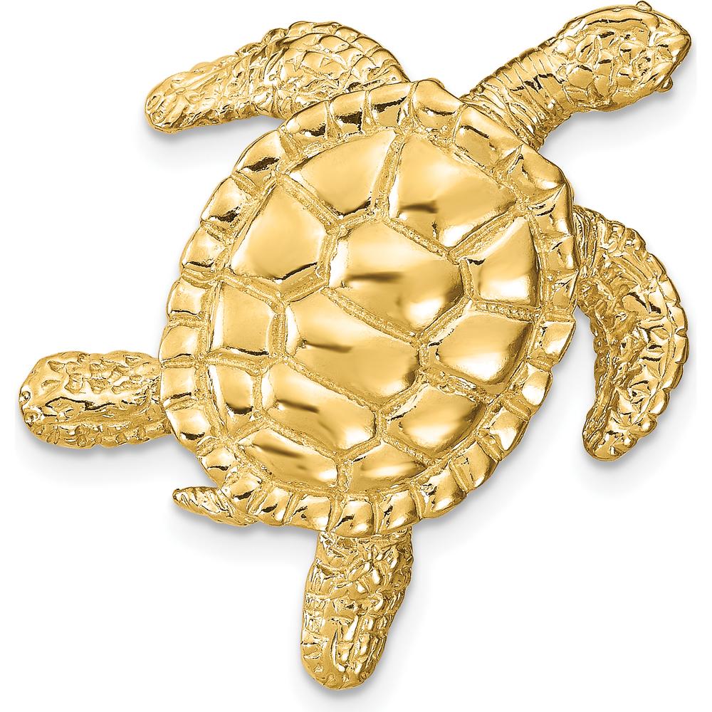 14K Yellow Gold Large Sea Turtle Pendant - Textured Omega Slide by Oro Pregiato