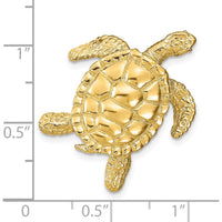 14K Yellow Gold Large Sea Turtle Pendant - Textured Omega Slide by Oro Pregiato