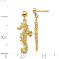 14K Yellow Gold Large Seahorse Dangle Post Earrings - Nature-Inspired Design by 0