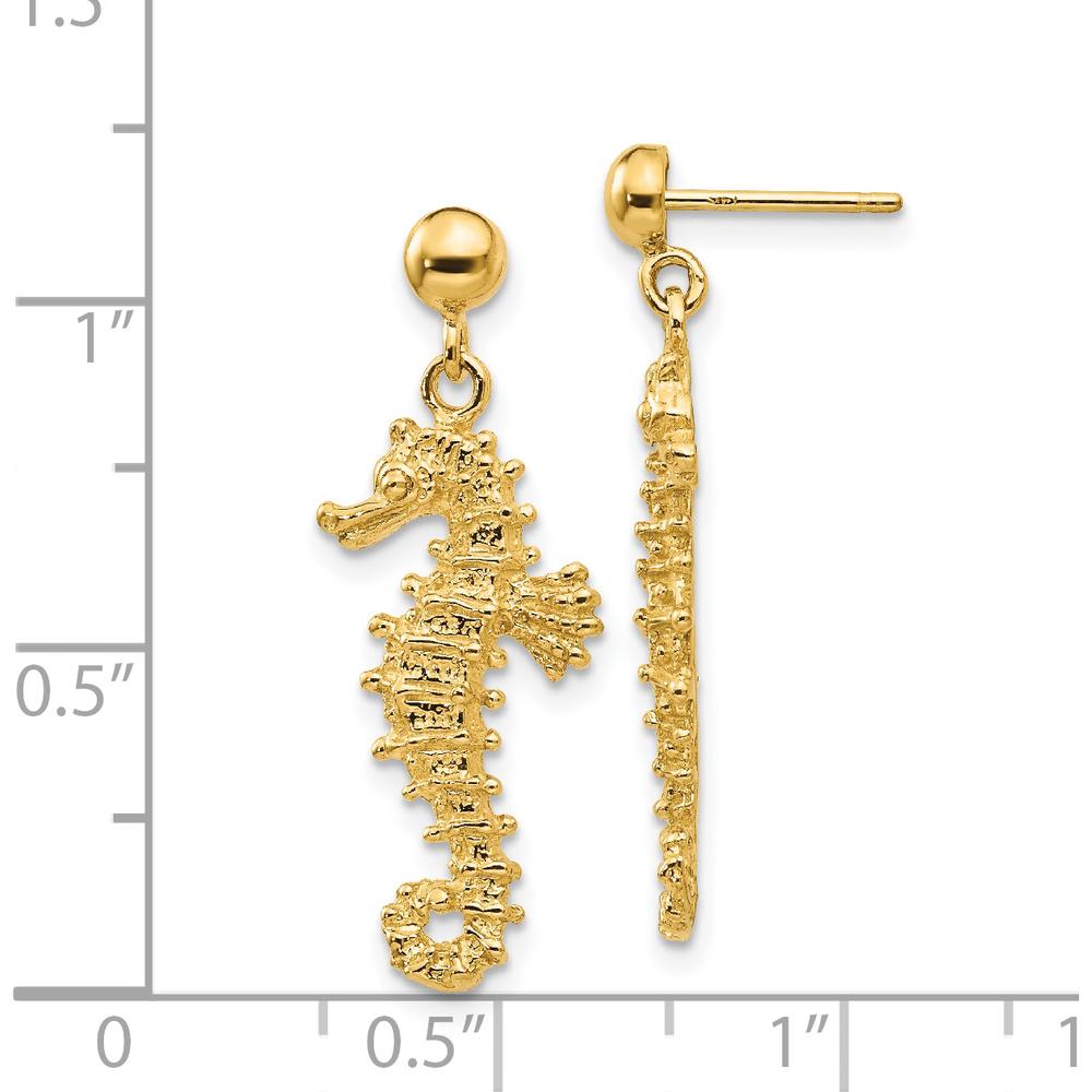 14K Yellow Gold Large Seahorse Dangle Post Earrings - Nature-Inspired Design by 0