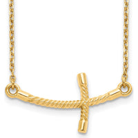14K Yellow Gold Large Sideways Curved Twist Cross Necklace - 19" by 0