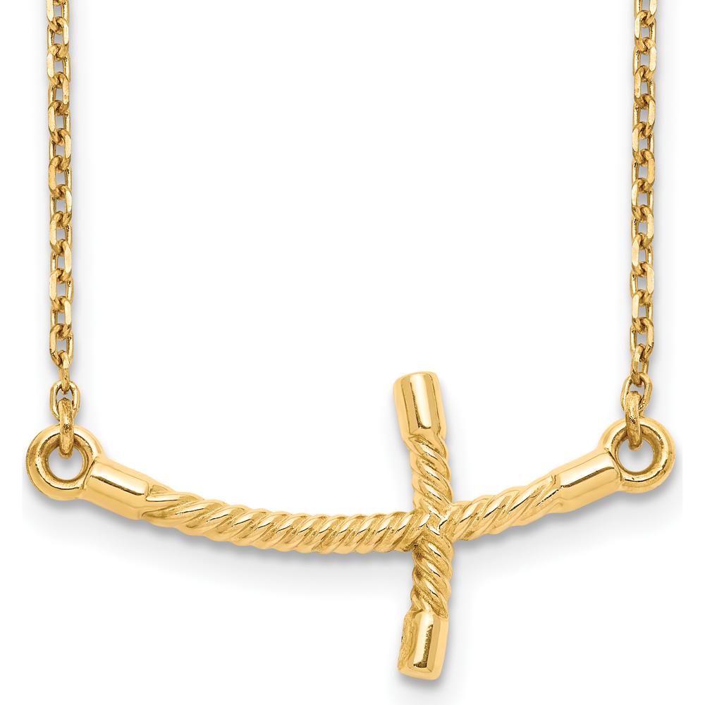 14K Yellow Gold Large Sideways Curved Twist Cross Necklace - 19" by 0