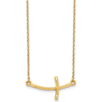 14K Yellow Gold Large Sideways Curved Twist Cross Necklace - 19" by 0