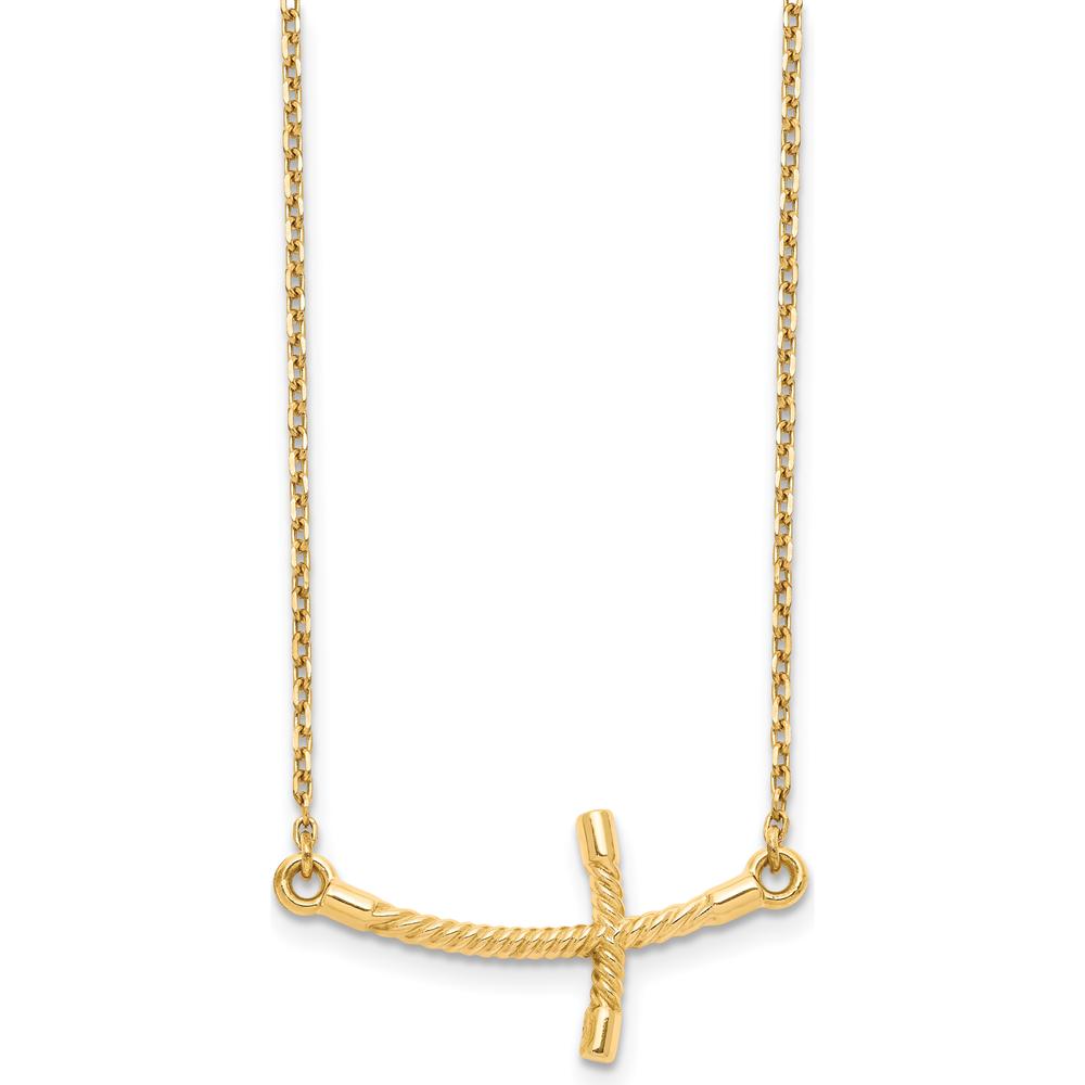 14K Yellow Gold Large Sideways Curved Twist Cross Necklace - 19" by 0