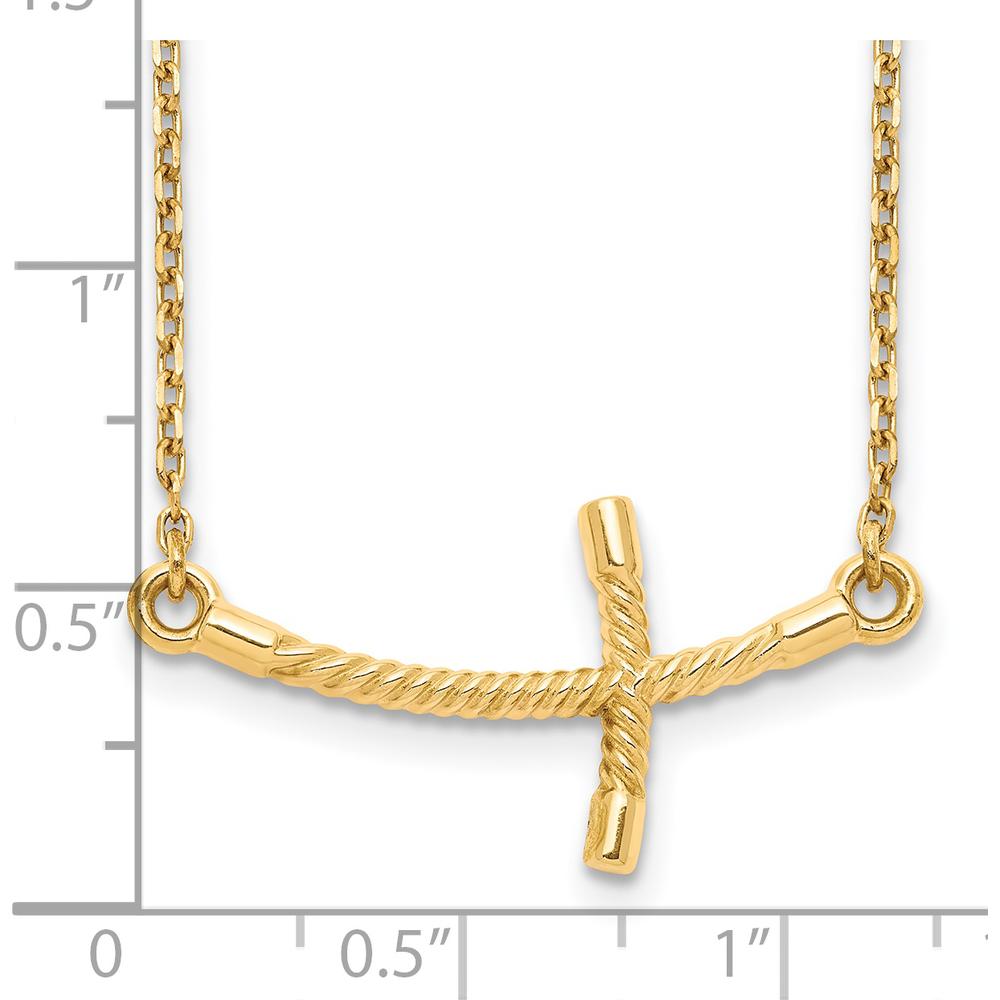 14K Yellow Gold Large Sideways Curved Twist Cross Necklace - 19" by 0