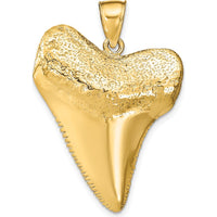 14K Yellow Gold Large Solid 3D Shark Tooth Pendant - Polished Motif Design by Oro Pregiato