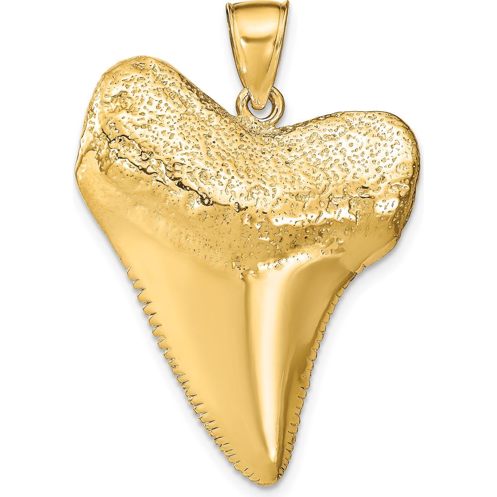 14K Yellow Gold Large Solid 3D Shark Tooth Pendant - Polished Motif Design by Oro Pregiato