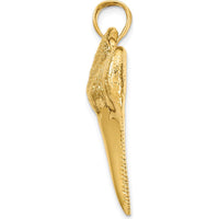 14K Yellow Gold Large Solid 3D Shark Tooth Pendant - Polished Motif Design by Oro Pregiato