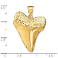 14K Yellow Gold Large Solid 3D Shark Tooth Pendant - Polished Motif Design by Oro Pregiato