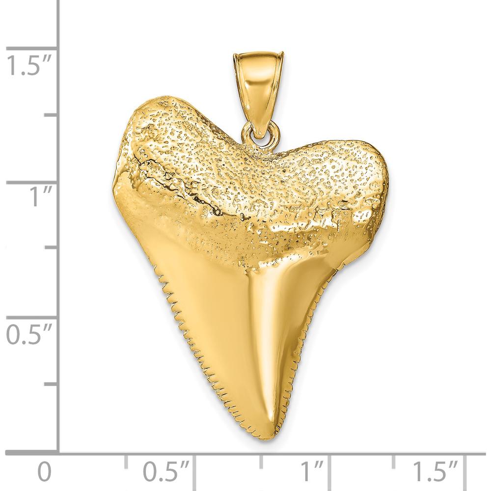 14K Yellow Gold Large Solid 3D Shark Tooth Pendant - Polished Motif Design by Oro Pregiato