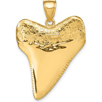 14K Yellow Gold Large Solid 3D Shark Tooth Pendant - Polished Motif Design by Oro Pregiato