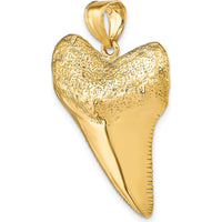14K Yellow Gold Large Solid 3D Shark Tooth Pendant - Polished Motif Design by Oro Pregiato
