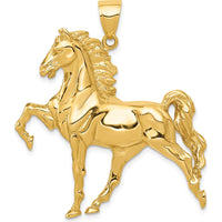 14K Yellow Gold Large Solid Polished Open-Back Horse Pendant - 41mm Length by Oro Pregiato