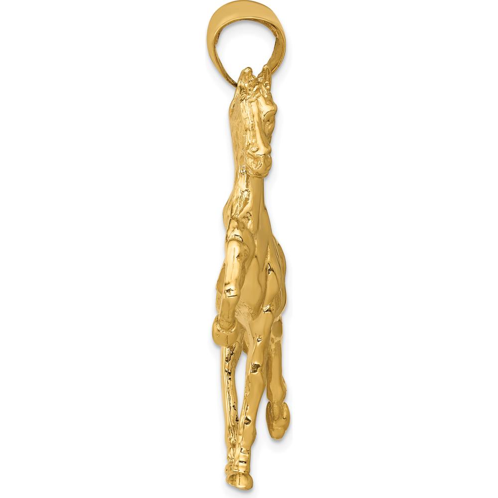 14K Yellow Gold Large Solid Polished Open-Back Horse Pendant - 41mm Length by Oro Pregiato