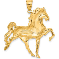 14K Yellow Gold Large Solid Polished Open-Back Horse Pendant - 41mm Length by Oro Pregiato