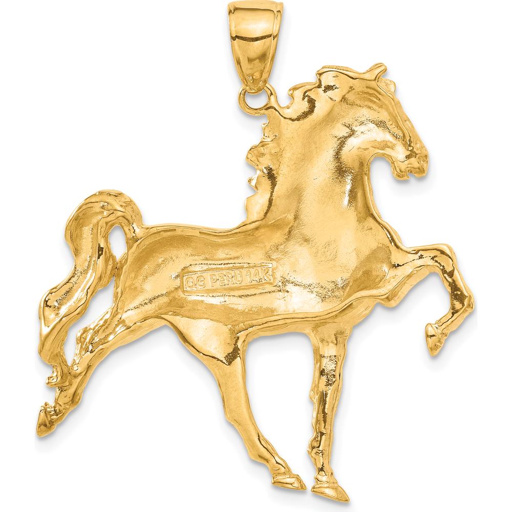 14K Yellow Gold Large Solid Polished Open-Back Horse Pendant - 41mm Length by Oro Pregiato