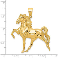 14K Yellow Gold Large Solid Polished Open-Back Horse Pendant - 41mm Length by Oro Pregiato