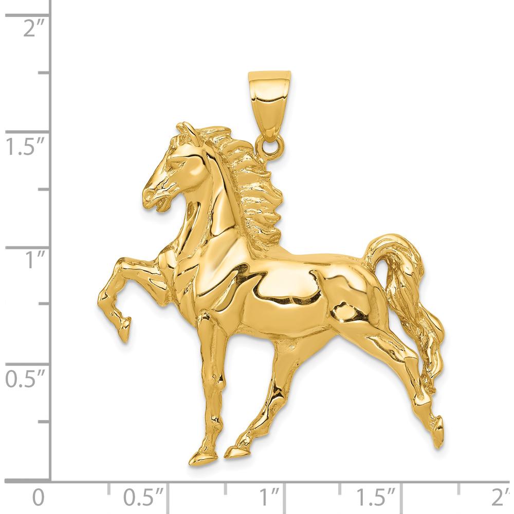 14K Yellow Gold Large Solid Polished Open-Back Horse Pendant - 41mm Length by Oro Pregiato