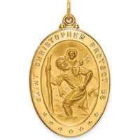 14K Yellow Gold Large St. Christopher Medal Pendant - Polished and Satin Finish by Oro Pregiato