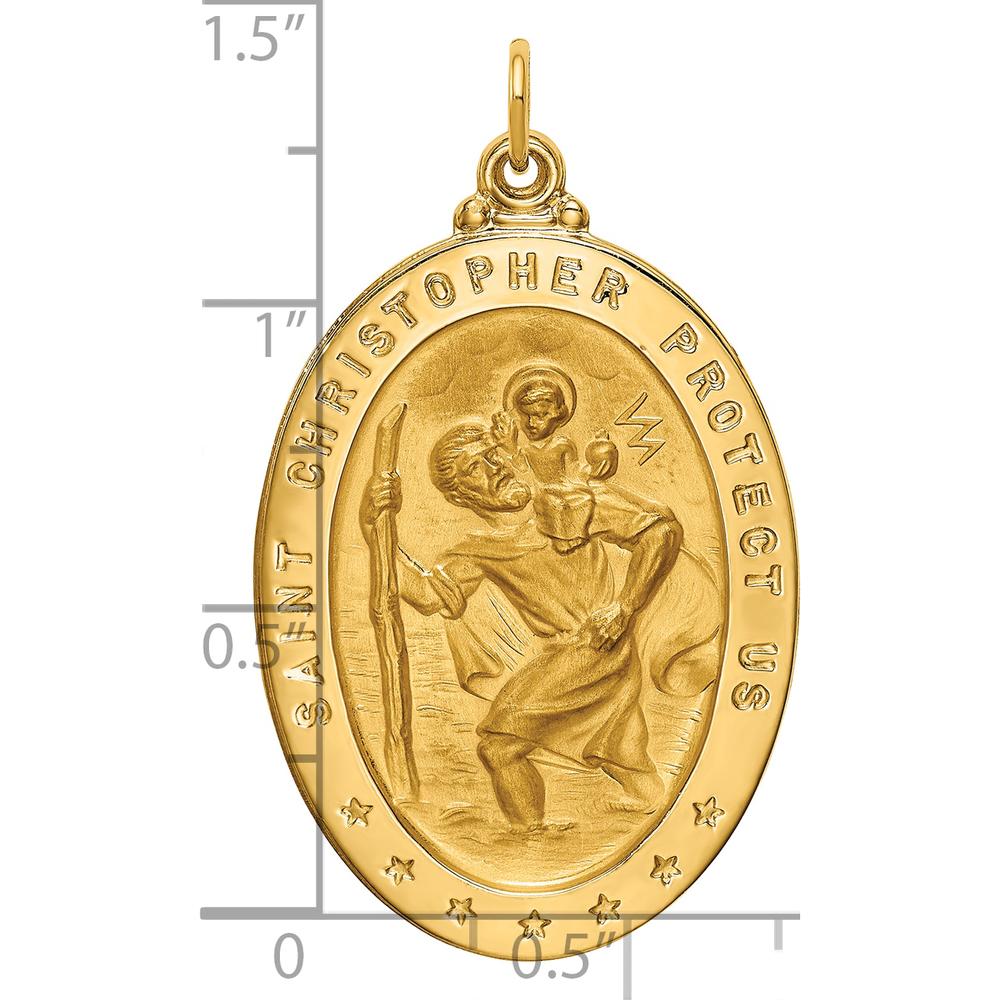 14K Yellow Gold Large St. Christopher Medal Pendant - Polished and Satin Finish by Oro Pregiato