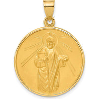 14K Yellow Gold Large St. Jude Thaddeus Medal Pendant - Satin Finish by Oro Pregiato