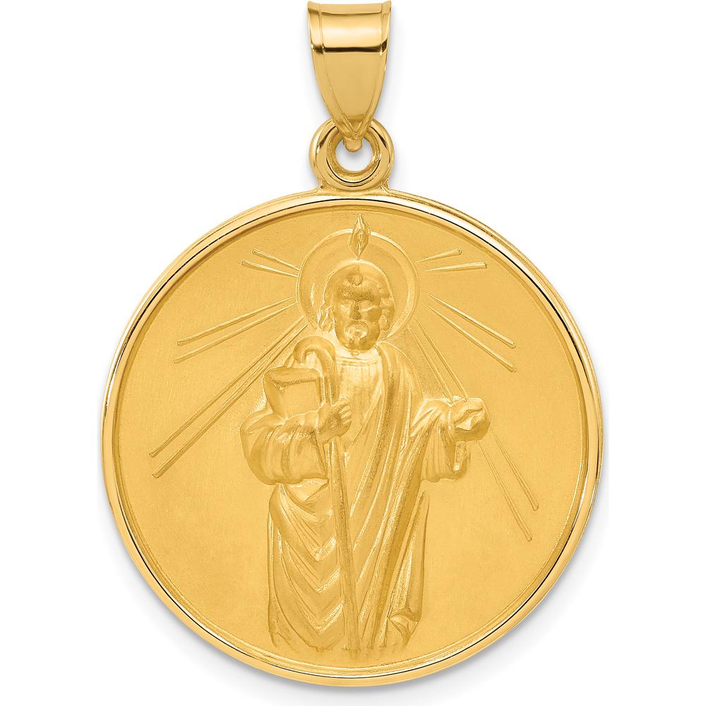 14K Yellow Gold Large St. Jude Thaddeus Medal Pendant - Satin Finish by Oro Pregiato