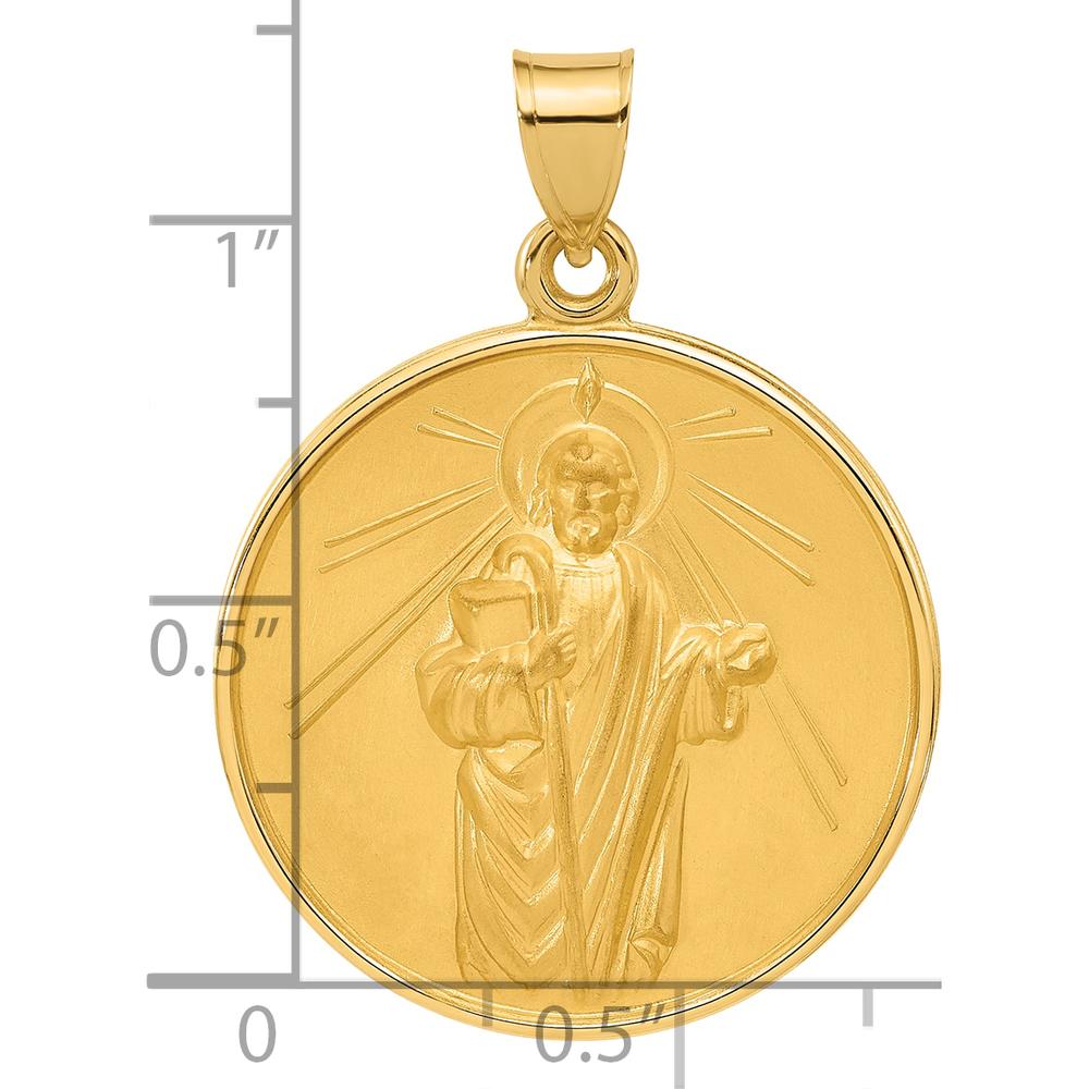 14K Yellow Gold Large St. Jude Thaddeus Medal Pendant - Satin Finish by Oro Pregiato