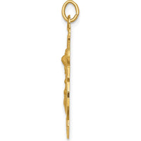 14K Yellow Gold Large St. Michael Medal Badge Pendant with Polished and Satin Finish - 29mm Length by Oro Pregiato