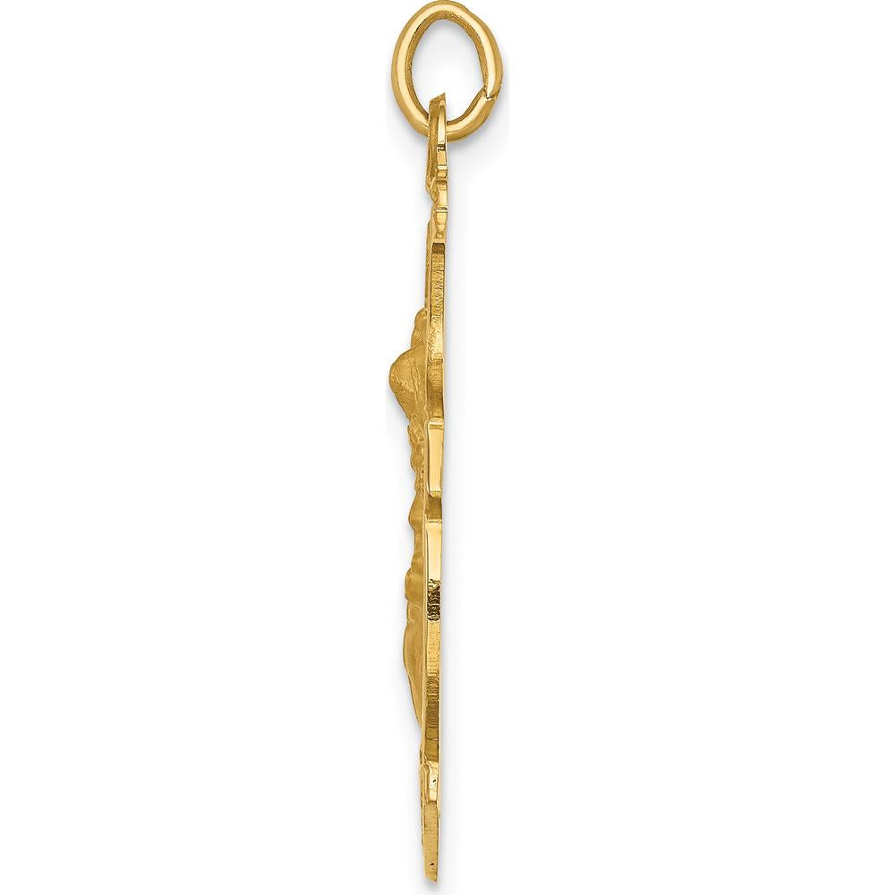 14K Yellow Gold Large St. Michael Medal Badge Pendant with Polished and Satin Finish - 29mm Length by Oro Pregiato
