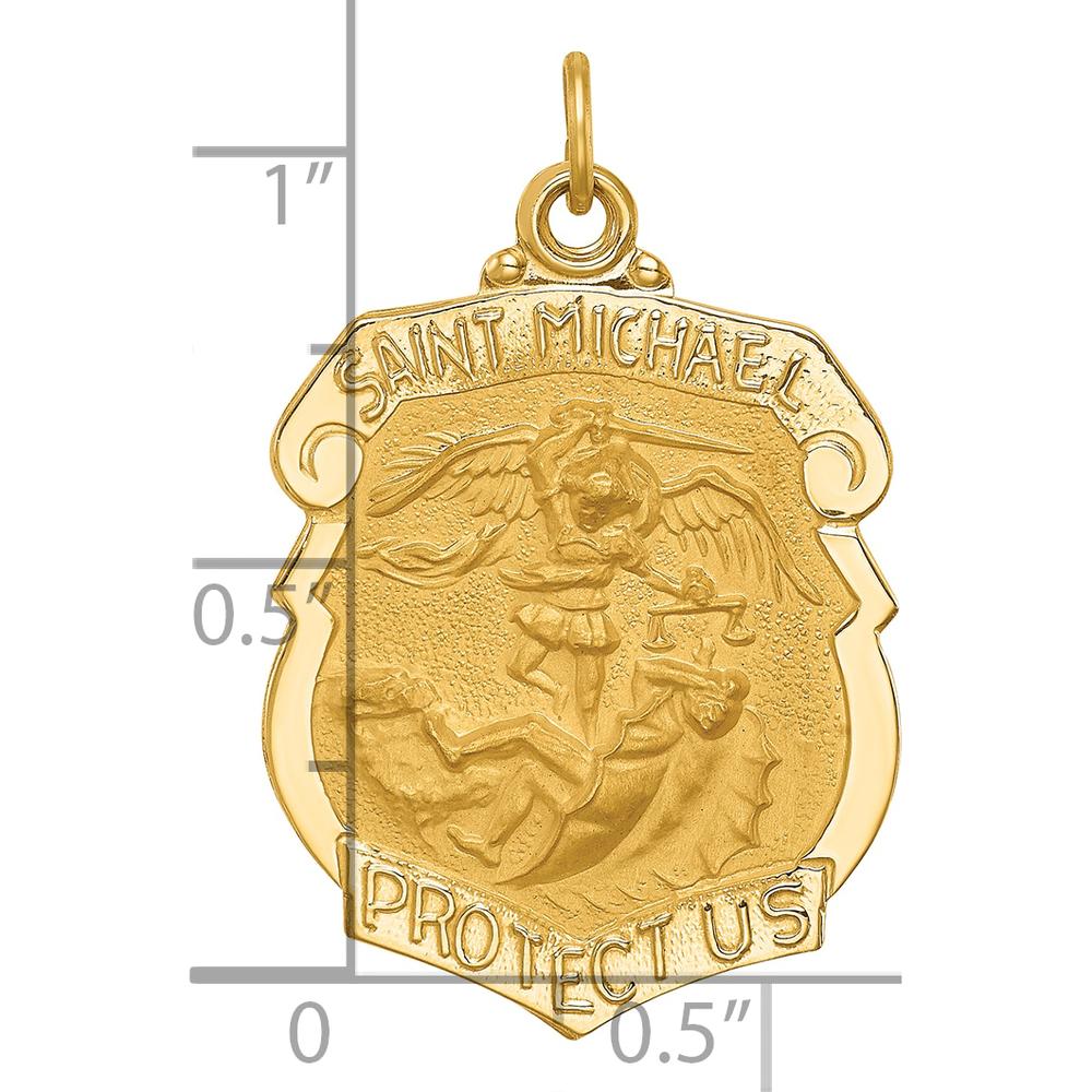 14K Yellow Gold Large St. Michael Medal Badge Pendant with Polished and Satin Finish - 29mm Length by Oro Pregiato