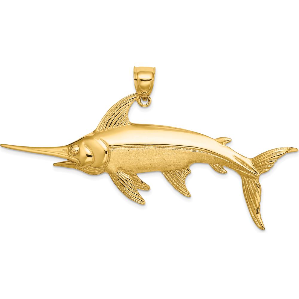 14K Yellow Gold Large Swordfish Pendant with Polished and Satin Finish by Oro Pregiato