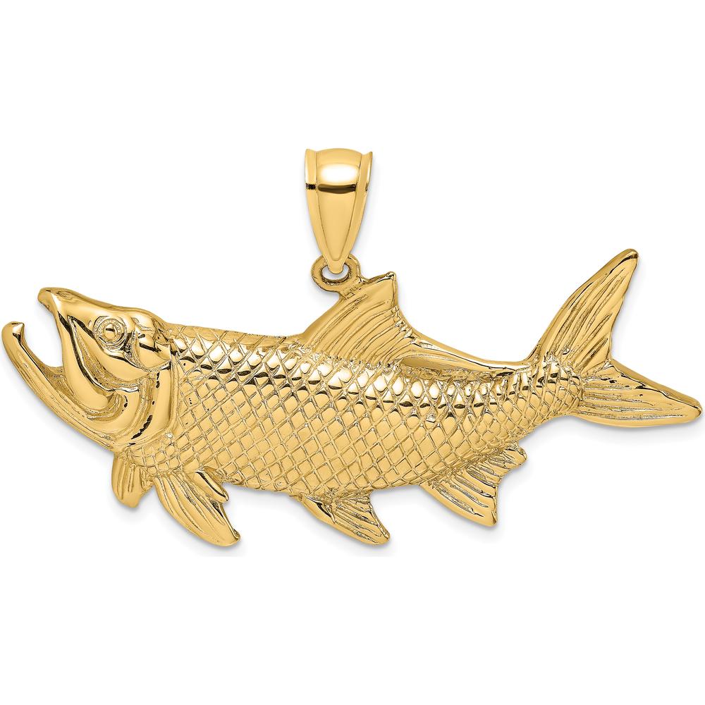 14K Yellow Gold Large Tarpon Fish Pendant with Textured Detailing by Oro Pregiato