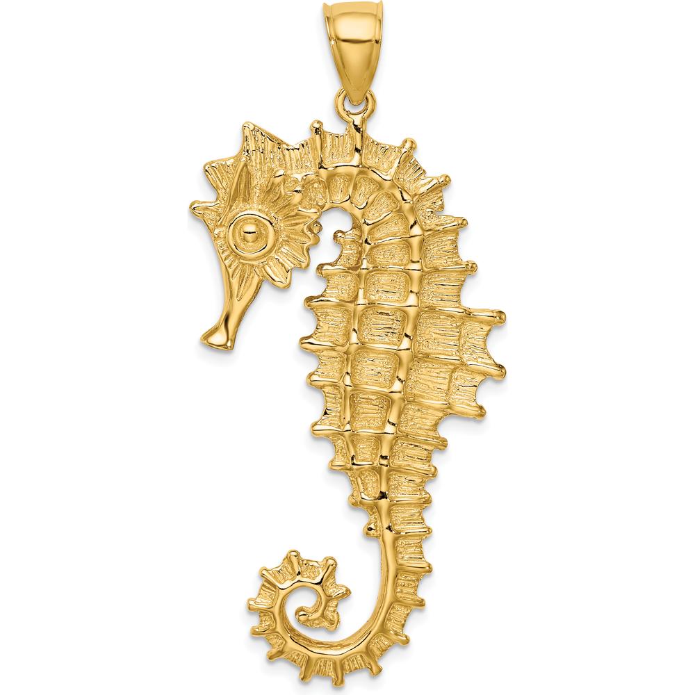 14K Yellow Gold Large Textured 3D Seahorse Pendant - 54mm Length by Oro Pregiato