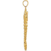 14K Yellow Gold Large Textured 3D Seahorse Pendant - 54mm Length by Oro Pregiato