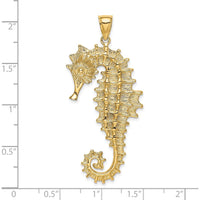 14K Yellow Gold Large Textured 3D Seahorse Pendant - 54mm Length by Oro Pregiato