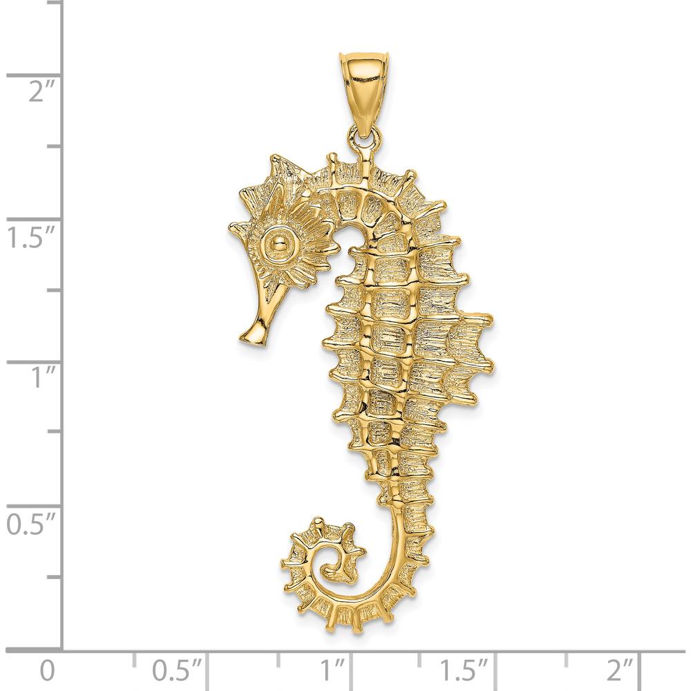 14K Yellow Gold Large Textured 3D Seahorse Pendant - 54mm Length by Oro Pregiato