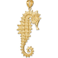 14K Yellow Gold Large Textured 3D Seahorse Pendant - 54mm Length by Oro Pregiato