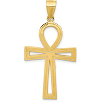14K Yellow Gold Large Textured Ankh Cross Pendant - 45mm Length by Oro Pregiato