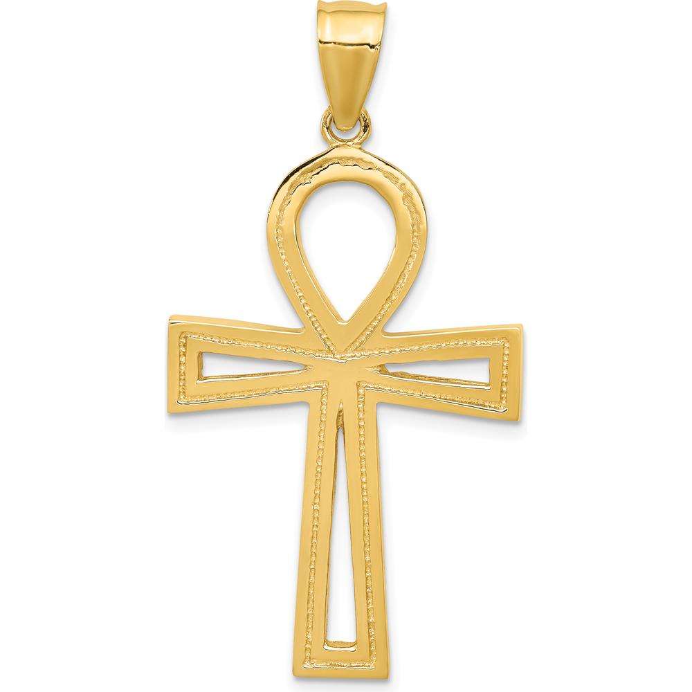 14K Yellow Gold Large Textured Ankh Cross Pendant - 45mm Length by Oro Pregiato