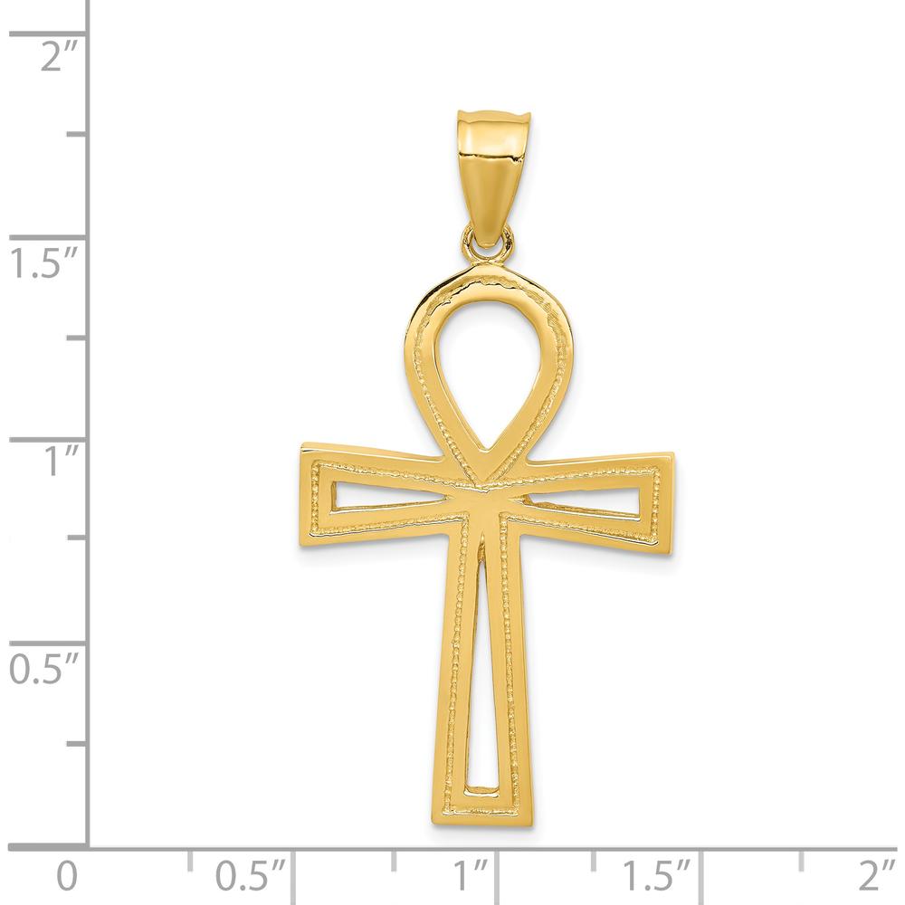 14K Yellow Gold Large Textured Ankh Cross Pendant - 45mm Length by Oro Pregiato