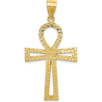 14K Yellow Gold Large Textured Ankh Cross Pendant - 45mm Length by Oro Pregiato