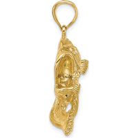 14K Yellow Gold Large Textured Bass Fish Pendant Charm by Oro Pregiato
