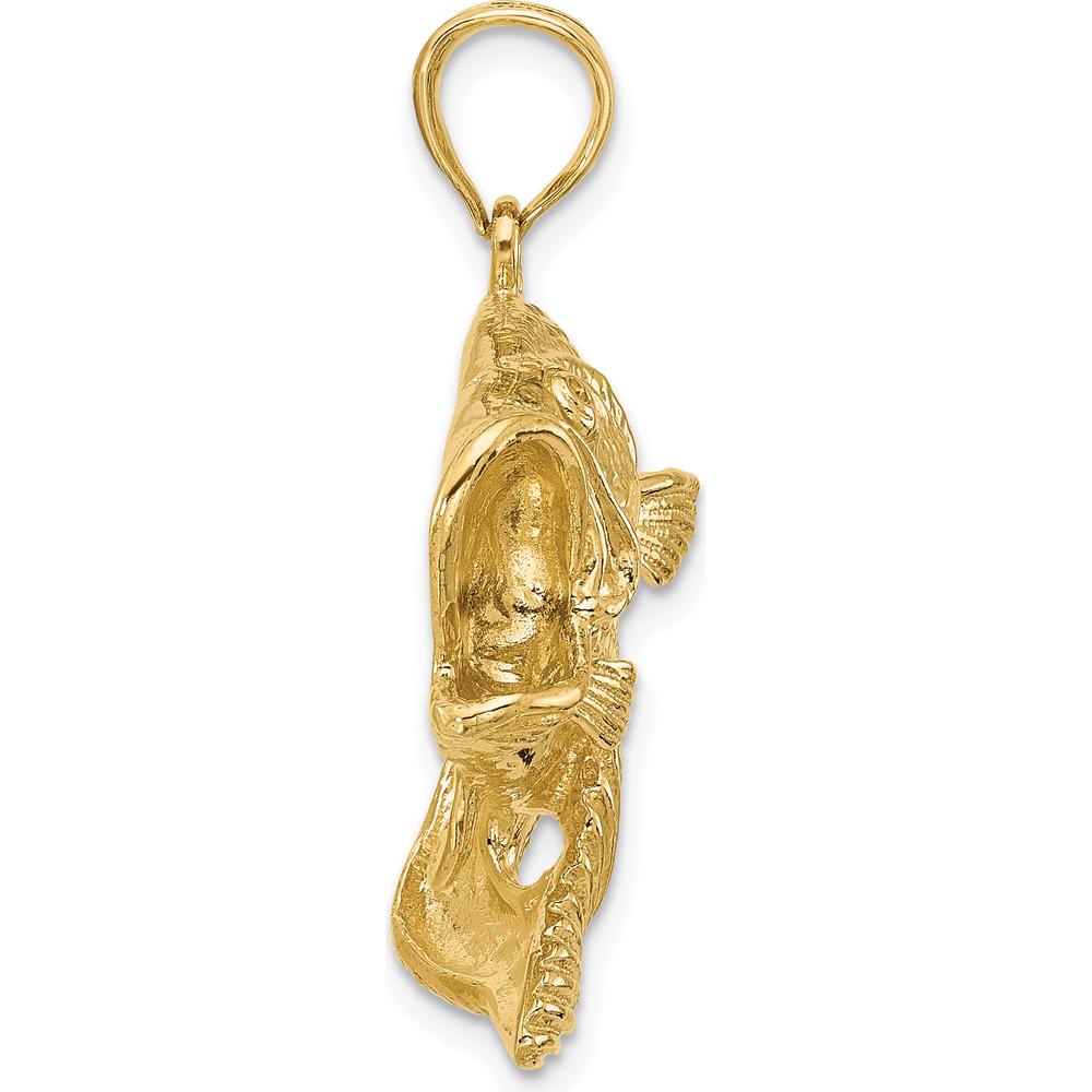 14K Yellow Gold Large Textured Bass Fish Pendant Charm by Oro Pregiato