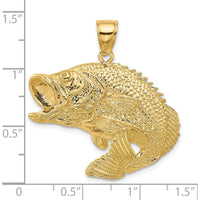 14K Yellow Gold Large Textured Bass Fish Pendant Charm by Oro Pregiato