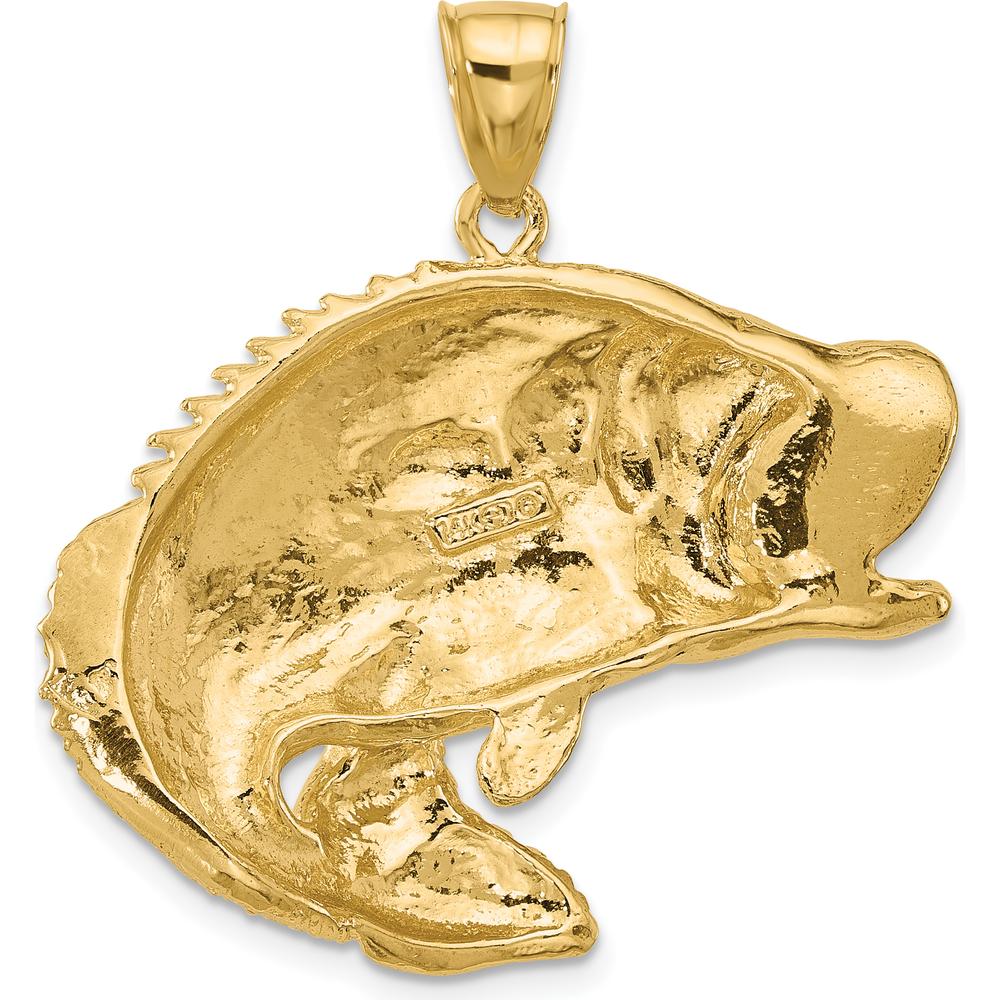 14K Yellow Gold Large Textured Bass Fish Pendant Charm by Oro Pregiato